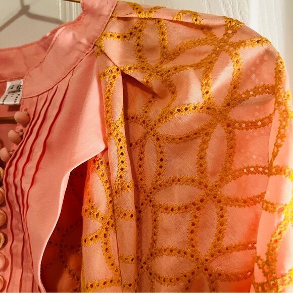 Geometric Pattern Balloon Sleeve Dress in Peach and Pink - Picture 7 of 11